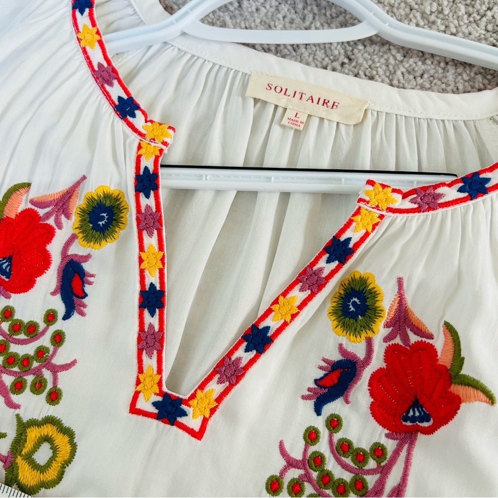 Solitaire Women’s Embroidered Floral Boho Blouse Size L - Picture 9 of 9